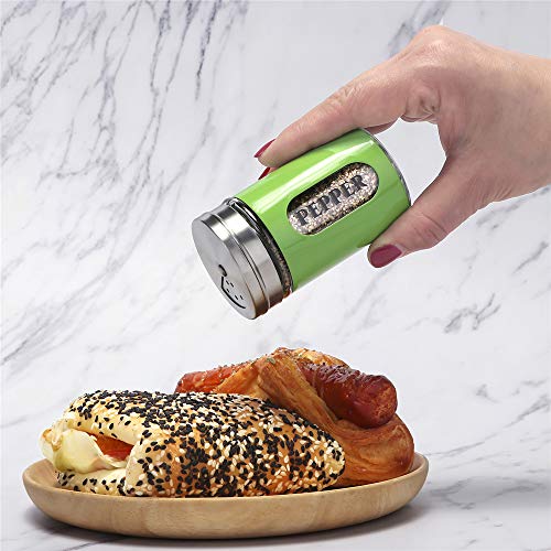 Salt and Pepper Shakers Stainless Steel and Glass Set with Adjustable Pour Holes (Green) - color: Green