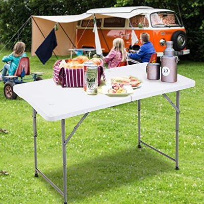 FORUP Folding Utility Table, 4ft Fold-in-Half Portable Plastic Picnic Party Dining Camp Table - size: 4 ft