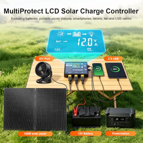 DOKIO Solar Suitcase 100W Portable Foldable Solar Panel 18v Monocrystalline 23.8 * 19.3 * 1.3in with Controller to Charge 12 Volts Batteries (All Lead/Acid Types: Vented AGM Gel) RV Camping Marine