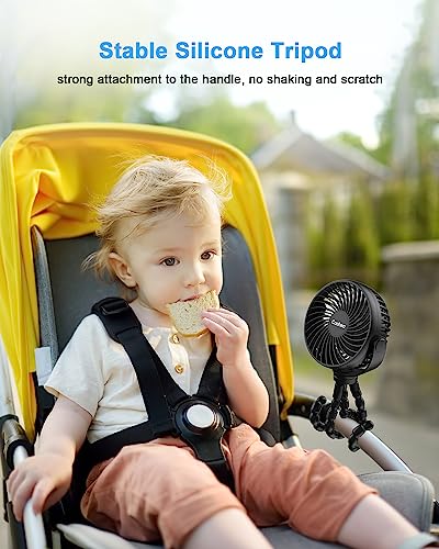 Coohea Stroller Fan Clip on for Baby, 4000mAh Rechargeable Battery Operated, Flexible Tripod, 3 Wind Speed, 360° Rotatable, Small Cooling Portable Fan for Car Seat Crib Golf Cart Bike Treadmill, Black - color: Black