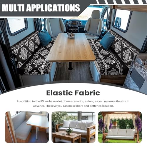 Black Tribal Pattern RV Dinette Cushion Covers South Western RV Seat Covers Dinette Booth Set - 1 Backrest & 1 Bench Cover,Camper Cushion Covers Stretch Couch Cover for RV Camper Sofa - color: Black Tribal Pattern
