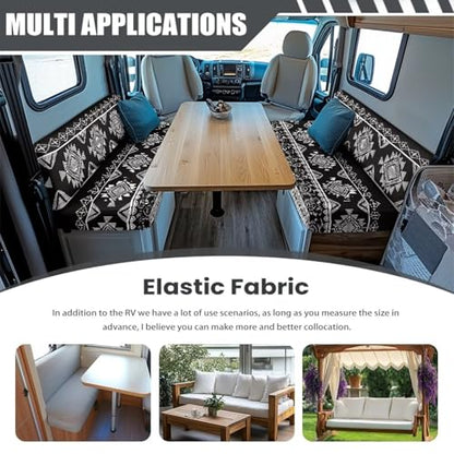 Black Tribal Pattern RV Dinette Cushion Covers South Western RV Seat Covers Dinette Booth Set - 1 Backrest & 1 Bench Cover,Camper Cushion Covers Stretch Couch Cover for RV Camper Sofa - color: Black Tribal Pattern