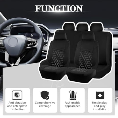 Car Seat Cover Full Sets, Polyester Foam Breathable Vehicle Split Front Rear Seat Protectors, Waterproof Automotive Interior Chair Cushion Pad Accessories, Universal Fit (Black) - color: Black
