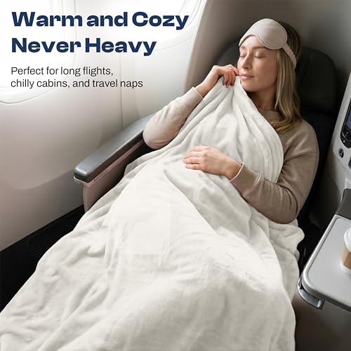 EverSnug Travel Blanket and Pillow - Ultra-Soft, Compact & Lightweight, 65x40 Inches, with Carry Case, Luggage Sleeve & Backpack Clip for Airplane Comfort (Off-White) - color: Off-white