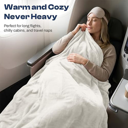 EverSnug Travel Blanket and Pillow - Ultra-Soft, Compact & Lightweight, 65x40 Inches, with Carry Case, Luggage Sleeve & Backpack Clip for Airplane Comfort (Off-White) - color: Off-white