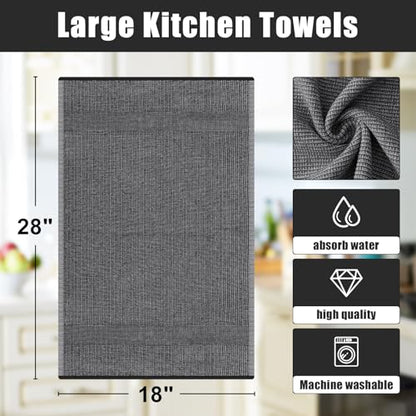 Homaxy Premium Kitchen Towels(18”x 28”, 6 Pack), Large Cotton Kitchen Hand Towels, Flat and Terry Dish Towels, 380 GSM Highly Absorbent Tea Towel Set with Hanging Loop, Black - color: Black, style: 6-pack