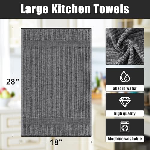 Homaxy Premium Kitchen Towels(18”x 28”, 8 Pack), Large Cotton Kitchen Hand Towels, Flat and Terry Dish Towels, 380 GSM Highly Absorbent Tea Towel Set with Hanging Loop, Black - color: Black, style: 8-pack