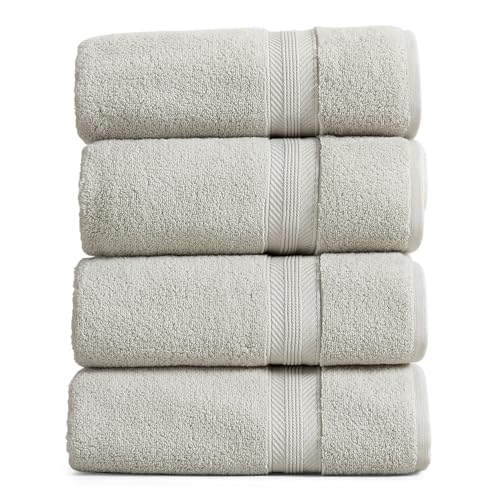 Springtree Home White Bath Towels Set of 4 | Ultra Quick Dry Bath Towels | 100% Combed Cotton | Absorbent Quick-Dry Towels for Bathroom | Oeko-TEX® Standard 100 Cotton | Queenstown Collection - Grey - color: High Rise Grey, size: Bath Towel (4 Pack)