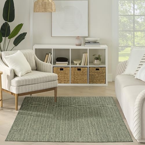 Nourison Home Horizon Indoor/Outdoor Green 4' x 6' Area Rug - Easy Clean, Non Shedding, Bed Room, Living Room, Dining Room, Kitchen (4' x 6') - color: Green, size: 4' x 6' (Rectangular)