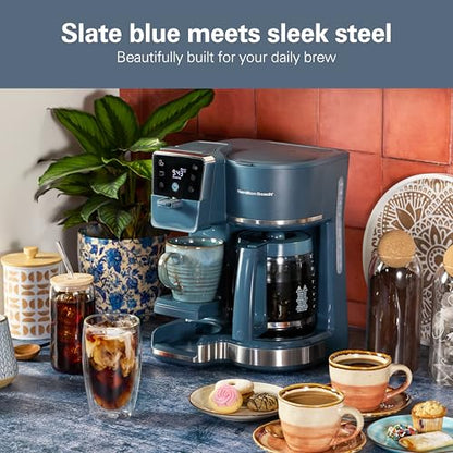 Hamilton Beach 2-Way 12 Cup Programmable Drip Hot and Iced Coffee Maker & Single Serve Coffee Machine, AquaFlow Showerhead, Glass Carafe, Auto Pause and Pour, Kitchen Makeover Blue (47502J) - color: Kitchen Makeover Blue