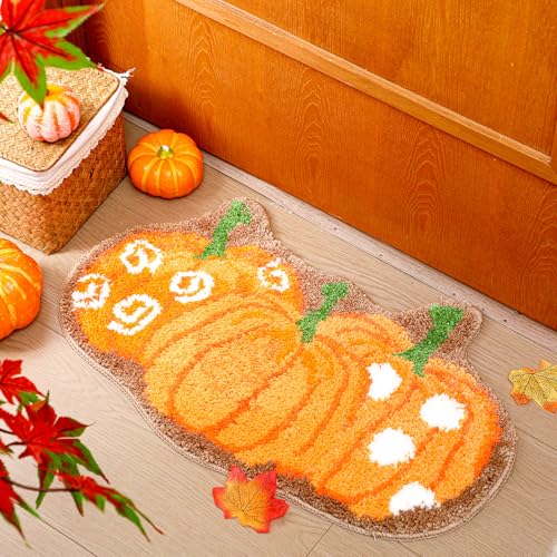 Drydiet Thanksgiving Day Pumpkin Bathroom Rug 20 Inches Fall Door Mat Gift Bath Mat for Kids Shower Decoration Non Slip Washable Bath Rug for Bathroom Shower - style: Pumpkin