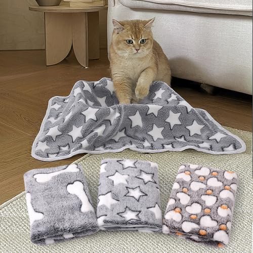3 Pack Cat and Dog Blanket Soft & Warm Fleece Flannel Pet Blanket, Great Pet Throw Sleep Mat for Puppy Cats Small Dogs Cute Star/Love/Bone (Small 23" x 15") - color: Star/Love/Bone, size: Small(23"*15")