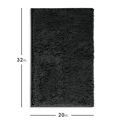 Hearth & Harbor Bathroom Rugs, Chenille Bath Mat - Machine Washable Bath Mats for Bathroom Non-Slip Backing Rubber, Quick Dry Bathroom Mat - color: Black, style: 20 x 32