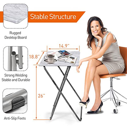 Garden 4 you Tv Trays, Folding Tray Table, Dinner Tray Table with No Assembly Required&Sturdy, Foldable Snack Eating Trays Table for Living Room, 15 x 18.9 x 26 in(White Marble,1PC) - color: White Marble, size: 1pc