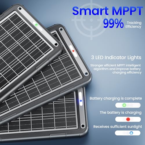 POWOXI 12V Solar Car Battery Charger: 15W Solar Trickle Charger Maintainer with MPPT Controller for Car - RV Boat Marine Motorcycle - Solar Panel Kit for Automotive Trailer Truck Snowmobile Tractor - size: MPPT Pro-15W