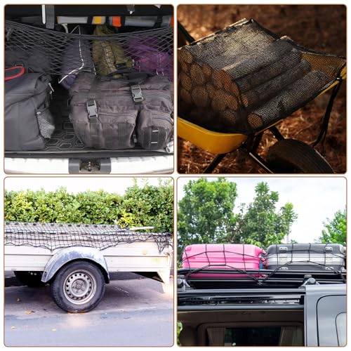 PATIKIL Truck Cargo Net, 28 x 20 Inch Polyester Adjustable Trunk Bed Net Stretchable Mesh Storage Organizer with 8 Hooks Universal for Pickup Trucks SUV Cars, Black - size: 28 x 20 Inch