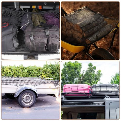 PATIKIL Truck Cargo Net, 24 x 16 Inch Polyester Adjustable Trunk Bed Net Stretchable Mesh Storage Organizer with 8 Hooks Universal for Pickup Trucks SUV Cars, Black - size: 24 x 16 Inch