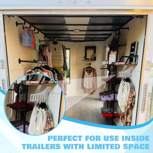 Blulu 2 Pcs Aluminum Wall Mount Clothing Hanger with 7 Hooks, Space-Saving Clothing Rack Including Pre-Drilling and Hardware Installation for Laundry Room Enclosed Trailers Garage Storage Organizer