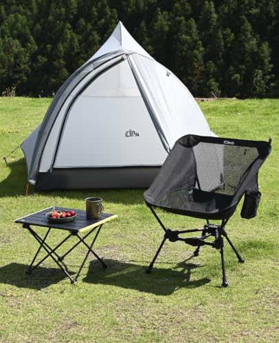iClimb Ultralight Compact Camping Folding Beach Chair with Anti-Sinking Large Feet and Back Support Webbing (Black - Triangular Frame - 2PC) - color: Black (Triangular Frame)