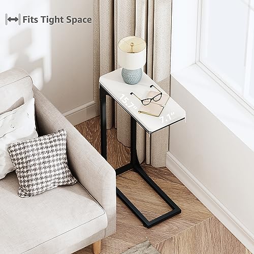 QEEIG Narrow C Shaped Side Table Set of 2 Living Room Sets Slim Couch Tray Tables Skinny Thin Small Modern 7 inch Width, White and Black (017-18WB) - color: D. White & Black, size: 7.1" Width