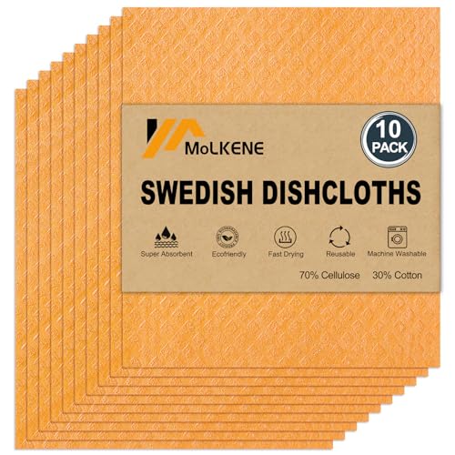 MoLKENE Swedish Dishcloths - 10 Pack Reusable Kitchen Dishcloths - Ultra Absorbent Dish Towels for Washing Dishes - Cellulose Sponge Cloth Cleaning Cloths - Orange - color: 10 Pack Orange, size: 10 Pack