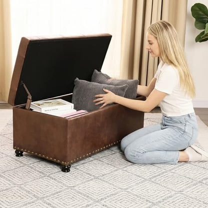 Joveco Storage Ottoman Bench 35" Faux-Leather Rectangular Tufted Ottomans Storage Room Organizer (Caramel) - color: Caramel