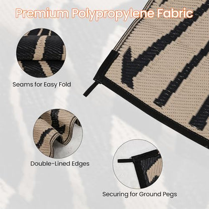 Reversible Outdoor Plastic Straw Rug 5x8 Ft, Waterproof Foldable Camping Mat with Uv Protection, Quick-Dry Plastic Straw Patio Carpet for Deck Rv Porch Backyard Black & Brown