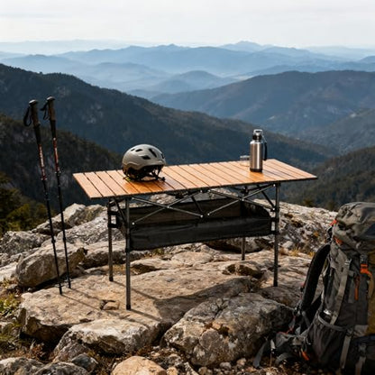 Outdoor Folding Table, Built-in Storage & Carry Bag | Ultralight 7.93LBS, 225LBS Heavy Duty, Aluminum Top, Carbon Steel Frame, for Camping, Picnic, Beach, BBQ - color: Wood