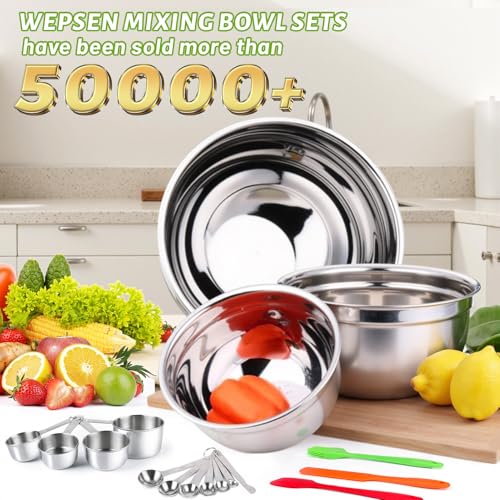 WEPSEN Mixing Bowls with Lid Set, 25PCS Kitchen Utensils Metal Bowl Stainless Steel Nesting Bowls, Measuring Cups and Spoons, Egg Whisk for Baking Prepping Cooking Serving Supplies - color: Colorful Bowls Set