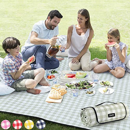 ZAZE Extra Large Picnic Outdoor Blanket, 80''x80'' Waterproof Foldable Blankets Gingham Picnic Mat for Beach, Camping Grass Lawn Park Accessories Cute Couple Gifts Ideas Wedding Registry(Green White) - color: Green and White