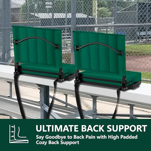 Stadium Seat for Bleachers with Back Support, Portable Bleacher Seat with Wide Comfy Padded Cushion, Metal Hook, Folding Stadium Chair with Shoulder Strap, Carry Handle, Cup Holder, Green - color: Green