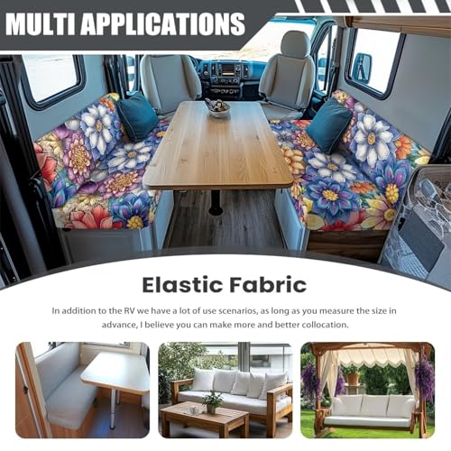 Rv Sofa Cover - Camper Accessories RV Dinette Cushion Covers Camper Cushion Slipcover with Boho Flower - Stretch 2 Seat Sofa Chair Cover Furniture Protector for RV Camper - color: Boho Flower Pattern
