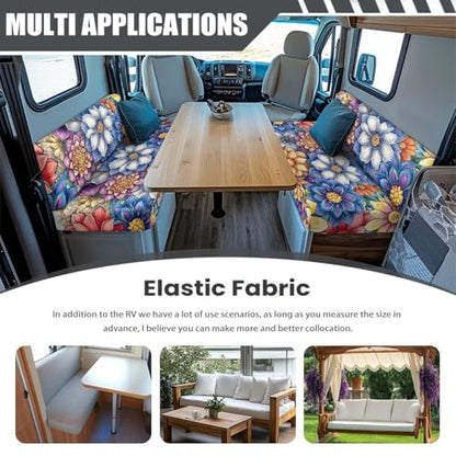 Rv Sofa Cover - Camper Accessories RV Dinette Cushion Covers Camper Cushion Slipcover with Boho Flower - Stretch 2 Seat Sofa Chair Cover Furniture Protector for RV Camper - color: Boho Flower Pattern
