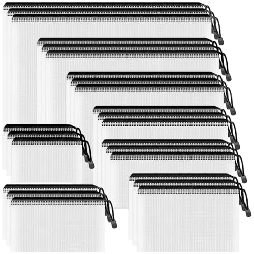 Smarpau 24 Pack 8 Sizes Black Mesh Zipper Pouches for Organizing, Multipurpose Waterproof Zipper Bags for Travel, Office, Home Storage - color: Black, size: Assorted Sizes-24pcs
