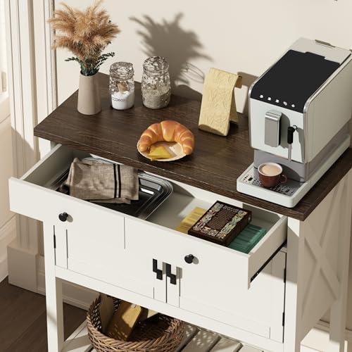 ChooChoo Farmhouse Console Table, Entryway Table with Storage Shelf, Coffee Bar Cabinet, Narrow Buffet Sideboard for Kitchen, Hallway, Living Room, White - color: White