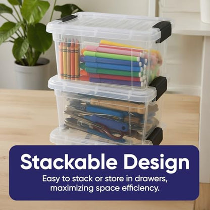 Superio Mini Storage Container Plastic Crayon Box Art Supplies and Sewing Case Stackable Clear Small Organizer for Beads, Stationery, Chalk, and Food, 1.4 Quart, 4 Pack - size: 1.4 Quarts, style: 4 Pack