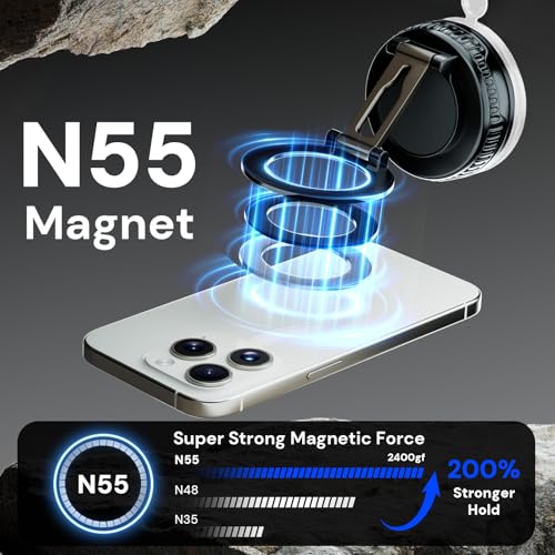 2026 Upgraded Magnetic Car Phone Mount for MagSafe: 360° Rotatable Adjustable Holder with 98LBS Strong Suction Cup & 2400gf Magnet, Compatible with iPhone 17/16/15 Series & Android Devices - color: B. J37-White Base
