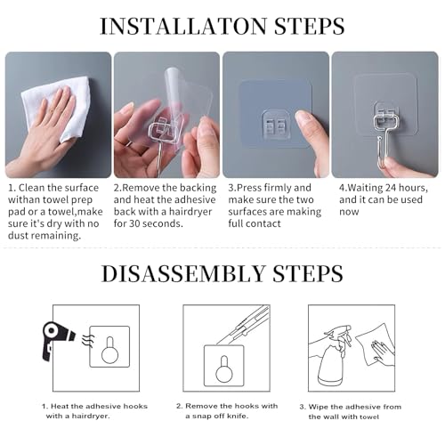 10 PCS Adhesive Wall Hooks 33lb(Max) Reusable Anti-Skid Traceless Hooks Heavy Duty 180 Degree Rotating,Waterproof and Oilproof, Bathroom Kitchen Heavy Duty Self Adhesive - color: Transparent 10PCS