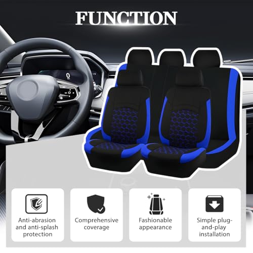 Car Seat Cover Full Sets, Polyester Foam Breathable Waterproof Vehicle Split Front Rear Seat Protectors, Automotive Interior Chair Cushion Pad, Universal for SUV RV Truck (Blue) - color: Blue