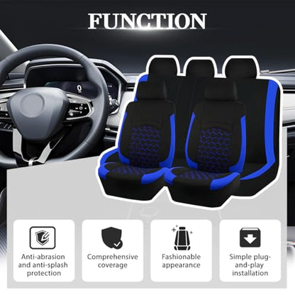 Car Seat Cover Full Sets, Polyester Foam Breathable Waterproof Vehicle Split Front Rear Seat Protectors, Automotive Interior Chair Cushion Pad, Universal for SUV RV Truck (Blue) - color: Blue