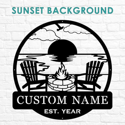 Custom Metal Beach Campfire Name Sign | Cabin Lake House Decor, Campsite Sign