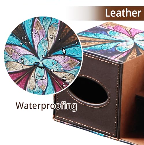 BLIENCE PU Leather Square Tissue Box Cover - Multi-Functional Tissue Box Holder, Tissue Box Cover with Storage,Tissue and Remote Control Holder, Cube Tissue Box Organizer Bedroom Nightstand End Table - color: Butterfly
