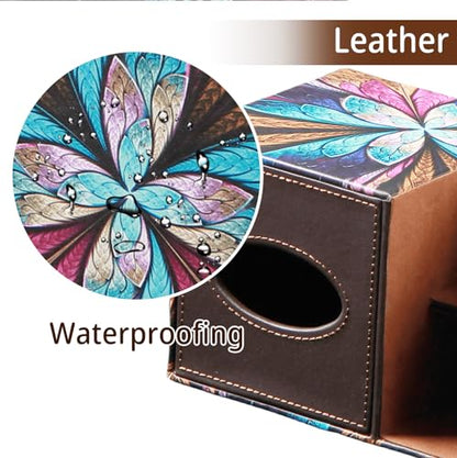 BLIENCE PU Leather Square Tissue Box Cover - Multi-Functional Tissue Box Holder, Tissue Box Cover with Storage,Tissue and Remote Control Holder, Cube Tissue Box Organizer Bedroom Nightstand End Table - color: Butterfly