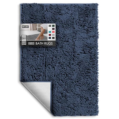Hearth & Harbor Bathroom Rugs, Chenille Bath Mat - Machine Washable Bath Mats for Bathroom Non-Slip Backing Rubber, Quick Dry Bathroom Mat - Navy Blue 24x36 - color: Navy Blue, style: 24 x 36