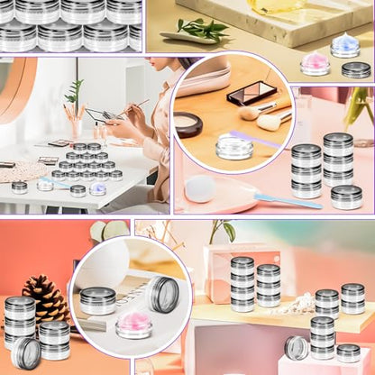 100 Pack 3g Plastic Jars with Lids, 3ml Round Clear Cosmetic Containers Makeup Jars, 3 Gram Travel Size Container Jar with Spatulas for Sample Lotion Cream Eyeshadow Ointment Salve Balm Powder - color: Black, size: 100PCS