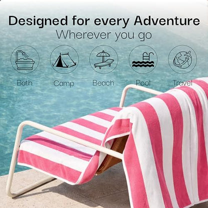 Salt Earth Cotton Striped Beach Cabana Towel, 6 Pack - 30"x60" Quick Dry Towels, Pool Essentials, Travel, Gym & Bathroom Towels, Oversized Beach Vacation EssentialsLux Pink - color: Lux Pink, size: Pack of 6