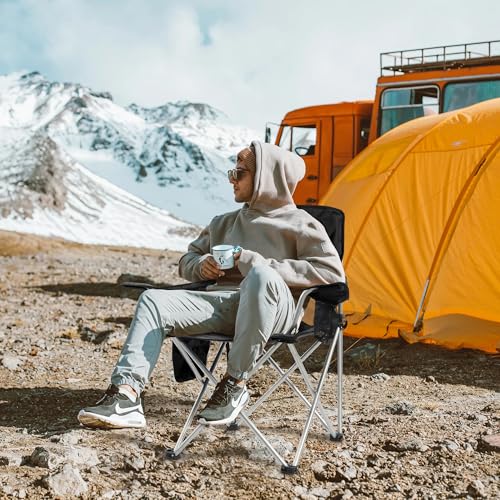 Elevon Camping Chair, Portable Folding Outdoor Chair with Arms, Cup Holder and Carry Bag - color: Midnight