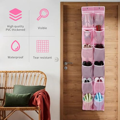 GOMAJI Over the Door 12 Pocket Hanging Shoe Organizer, Pink - color: Pink