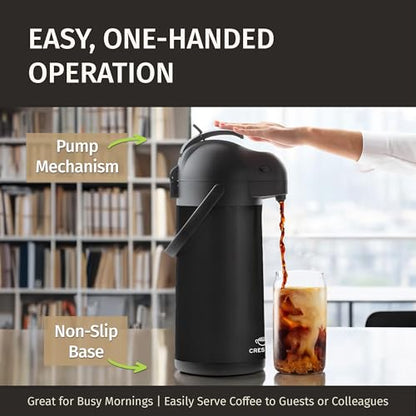 Airpot Coffee Carafe Dispenser with Pump, Black | 12 Hours Hot Water Retention, 36 Hours Cold Retention, Thermal Carafe for Hot Drinks, One-Handed Dispensing - color: Black, size: 102 Ounces