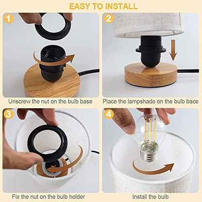 Small Bedside Table Lamp for Bedroom, Minimalist Wood Base & Round Fabric Shade, Mini Cute Cozy Warm White Nightstand Boho Lamp, Study Desk Night Stand Light for Room, Dorm, Nursery, Living Room - size: Round - Set of 1